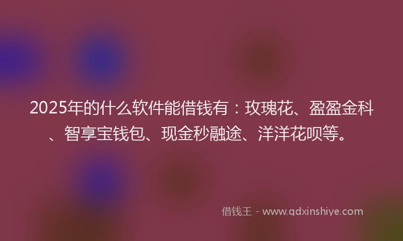 2025年的什么软件能借钱有：玫瑰花、盈盈金科、智享宝钱包、现金秒融途、洋洋花呗等。