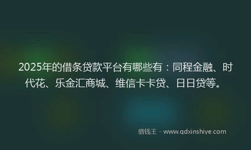2025年的借条贷款平台有哪些有：同程金融、时代花、乐金汇商城、维信卡卡贷、日日贷等。