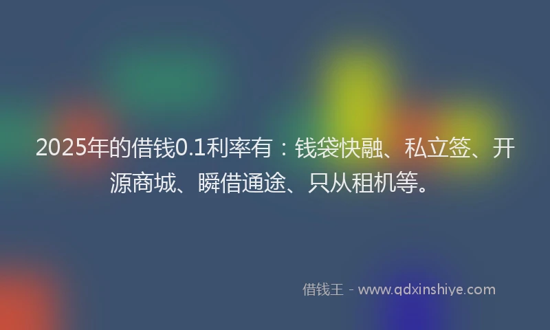 2025年的借钱0.1利率有：钱袋快融、私立签、开源商城、瞬借通途、只从租机等。