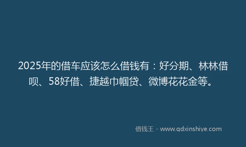 2025年的借车应该怎么借钱有：好分期、林林借呗、58好借、捷越巾帼贷、微博花花金等。