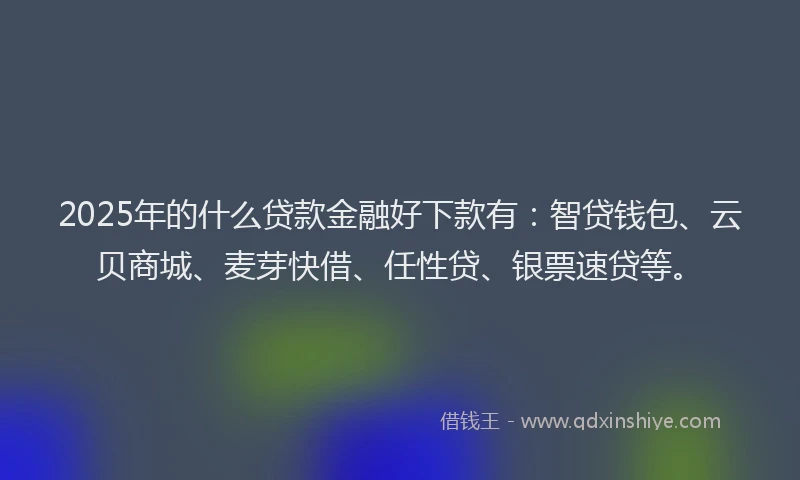 2025年的什么贷款金融好下款有：智贷钱包、云贝商城、麦芽快借、任性贷、银票速贷等。