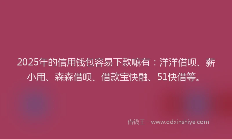 2025年的信用钱包容易下款嘛有：洋洋借呗、薪小用、森森借呗、借款宝快融、51快借等。