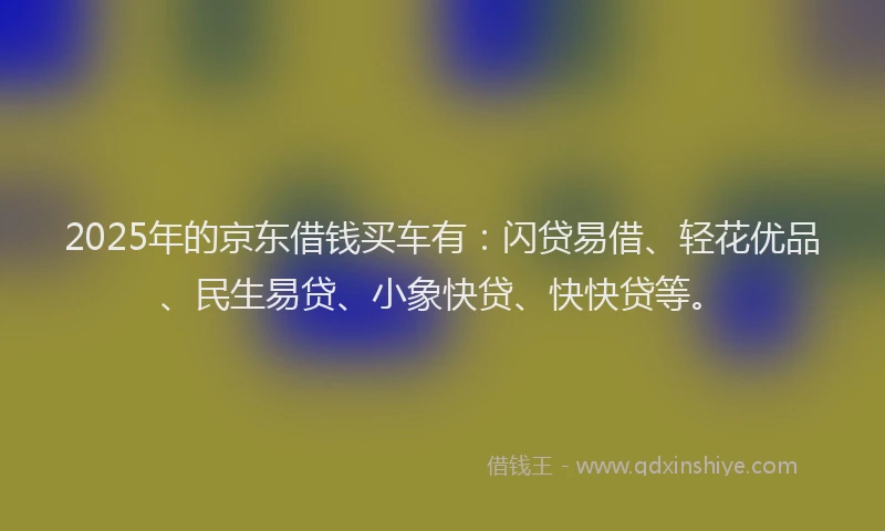 2025年的京东借钱买车有：闪贷易借、轻花优品、民生易贷、小象快贷、快快贷等。