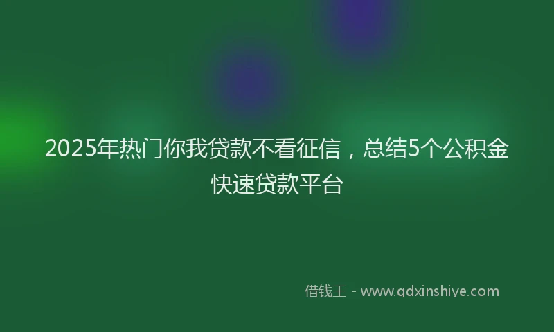 2025年热门你我贷款不看征信，总结5个公积金快速贷款平台