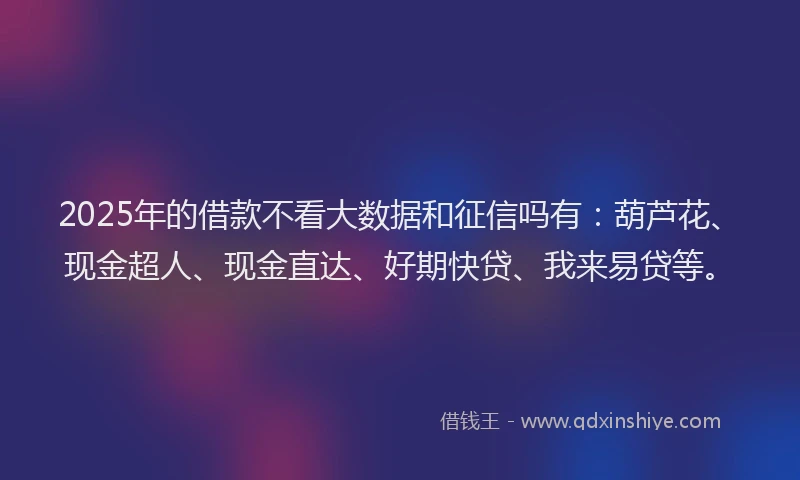 2025年的借款不看大数据和征信吗有：葫芦花、现金超人、现金直达、好期快贷、我来易贷等。