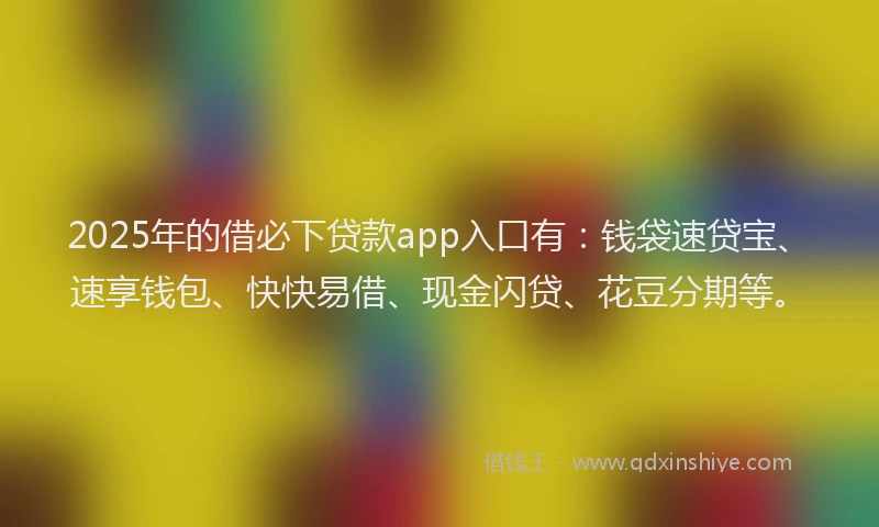 2025年的借必下贷款app入口有：钱袋速贷宝、速享钱包、快快易借、现金闪贷、花豆分期等。