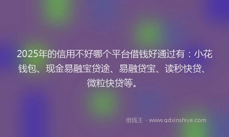 2025年的信用不好哪个平台借钱好通过有：小花钱包、现金易融宝贷途、易融贷宝、读秒快贷、微粒快贷等。