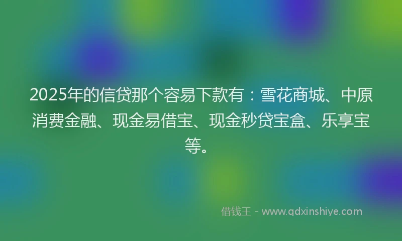 2025年的信贷那个容易下款有：雪花商城、中原消费金融、现金易借宝、现金秒贷宝盒、乐享宝等。