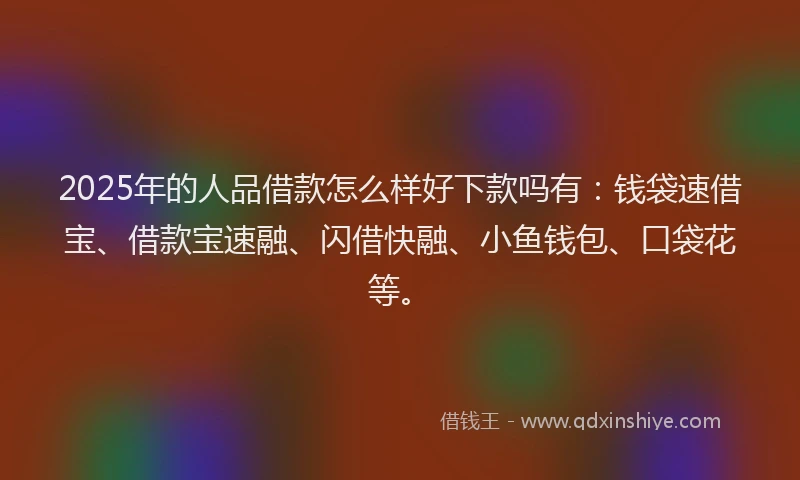 2025年的人品借款怎么样好下款吗有：钱袋速借宝、借款宝速融、闪借快融、小鱼钱包、口袋花等。