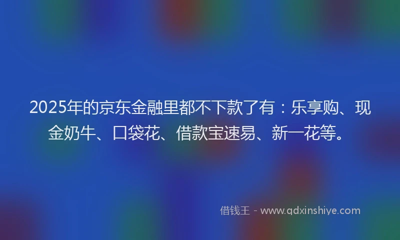 2025年的京东金融里都不下款了有：乐享购、现金奶牛、口袋花、借款宝速易、新一花等。