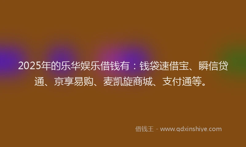 2025年的乐华娱乐借钱有：钱袋速借宝、瞬信贷通、京享易购、麦凯旋商城、支付通等。
