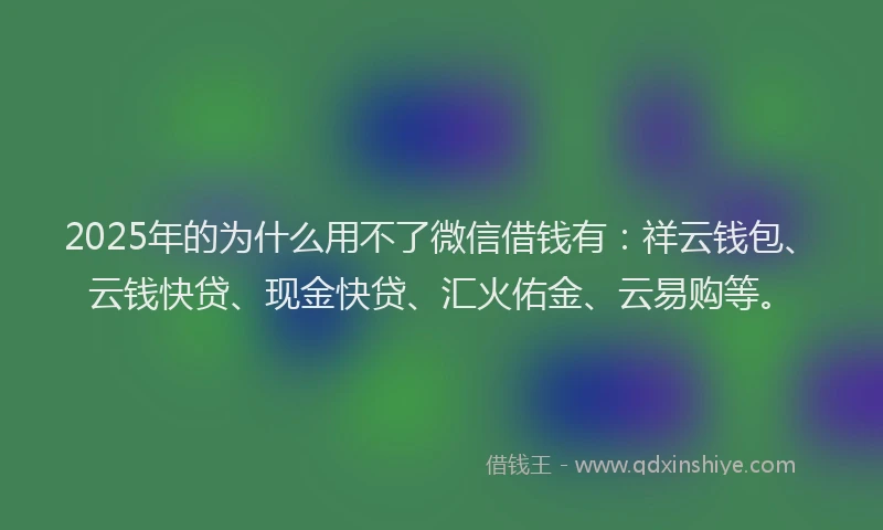 2025年的为什么用不了微信借钱有：祥云钱包、云钱快贷、现金快贷、汇火佑金、云易购等。