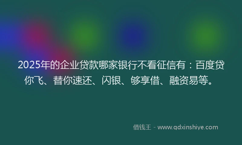 2025年的企业贷款哪家银行不看征信有：百度贷你飞、替你速还、闪银、够享借、融资易等。