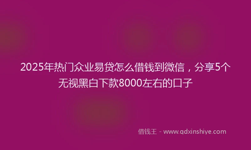 2025年热门众业易贷怎么借钱到微信，分享5个无视黑白下款8000左右的口子