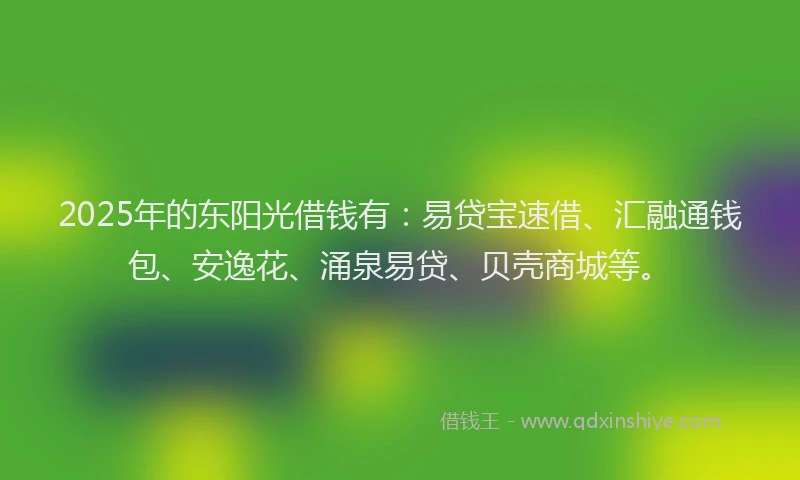 2025年的东阳光借钱有：易贷宝速借、汇融通钱包、安逸花、涌泉易贷、贝壳商城等。
