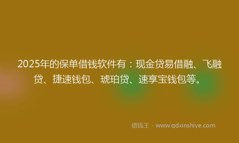 2025年的保单借钱软件有：现金贷易借融、飞融贷、捷速钱包、琥珀贷、速享宝钱包等。