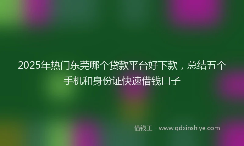 2025年热门东莞哪个贷款平台好下款，总结五个手机和身份证快速借钱口子