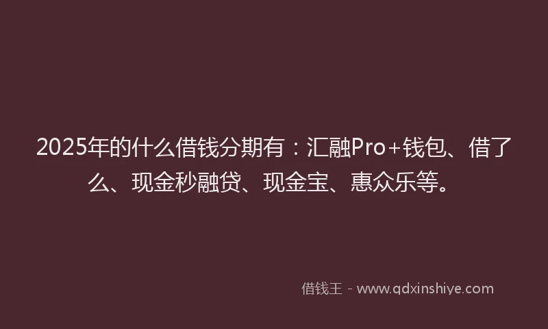 2025年的什么借钱分期有：汇融Pro+钱包、借了么、现金秒融贷、现金宝、惠众乐等。