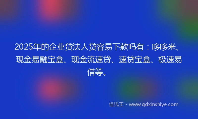 2025年的企业贷法人贷容易下款吗有：哆哆米、现金易融宝盒、现金流速贷、速贷宝盒、极速易借等。