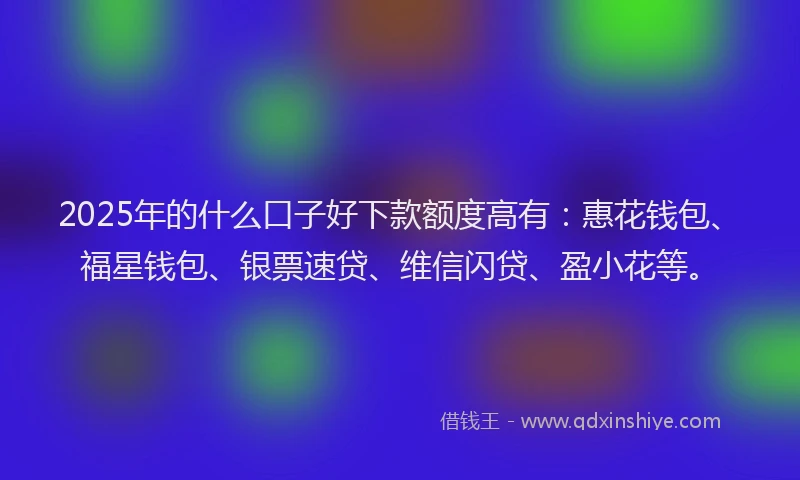 2025年的什么口子好下款额度高有：惠花钱包、福星钱包、银票速贷、维信闪贷、盈小花等。