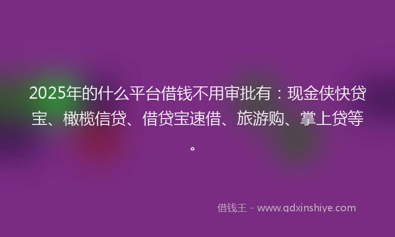 2025年的什么平台借钱不用审批有：现金侠快贷宝、橄榄信贷、借贷宝速借、旅游购、掌上贷等。