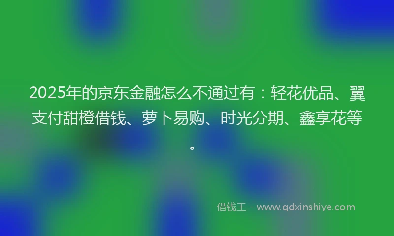 2025年的京东金融怎么不通过有：轻花优品、翼支付甜橙借钱、萝卜易购、时光分期、鑫享花等。
