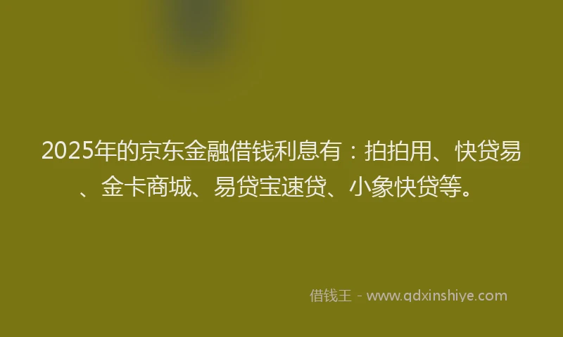 2025年的京东金融借钱利息有：拍拍用、快贷易、金卡商城、易贷宝速贷、小象快贷等。