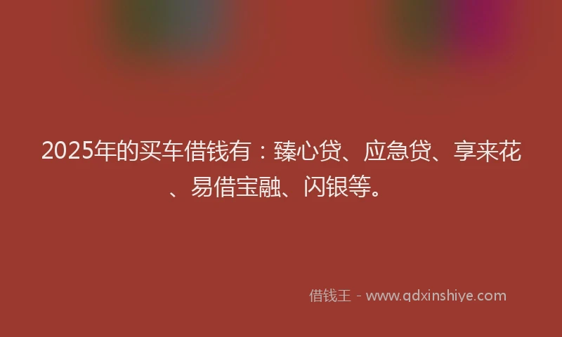 2025年的买车借钱有：臻心贷、应急贷、享来花、易借宝融、闪银等。