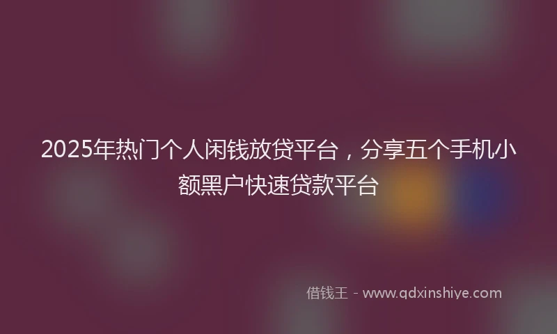 2025年热门个人闲钱放贷平台，分享五个手机小额黑户快速贷款平台