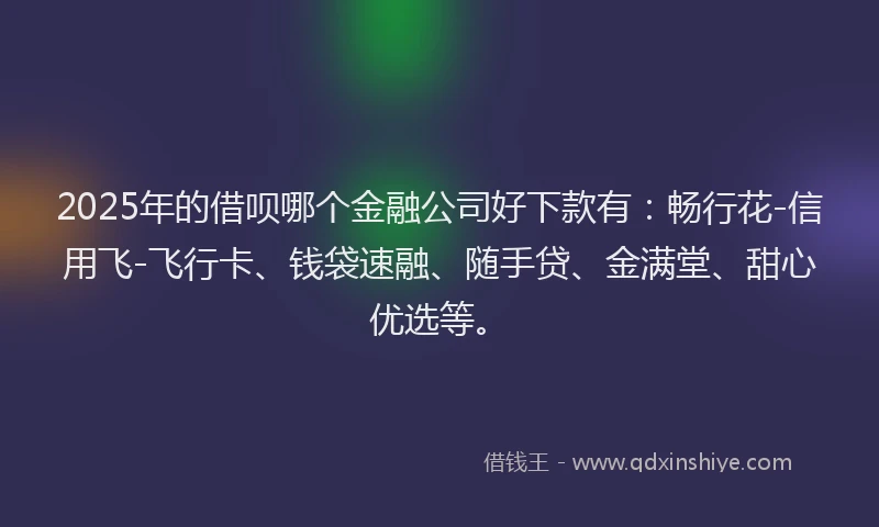 2025年的借呗哪个金融公司好下款有：畅行花-信用飞-飞行卡、钱袋速融、随手贷、金满堂、甜心优选等。