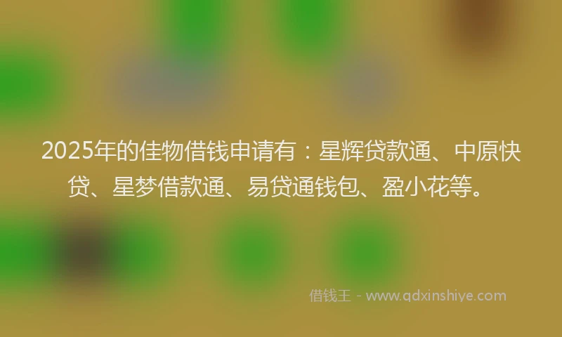 2025年的佳物借钱申请有：星辉贷款通、中原快贷、星梦借款通、易贷通钱包、盈小花等。