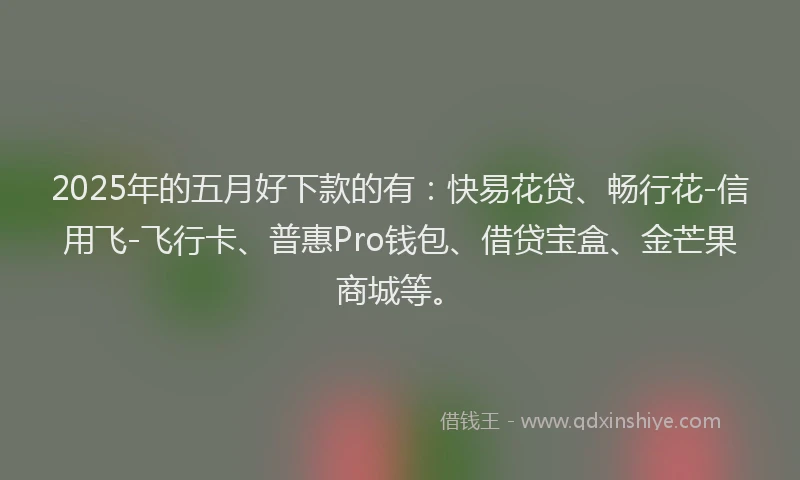 2025年的五月好下款的有：快易花贷、畅行花-信用飞-飞行卡、普惠Pro钱包、借贷宝盒、金芒果商城等。