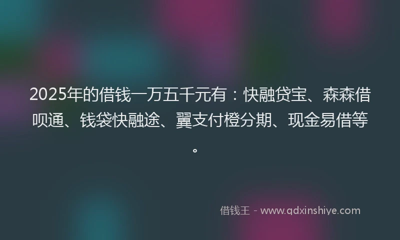 2025年的借钱一万五千元有：快融贷宝、森森借呗通、钱袋快融途、翼支付橙分期、现金易借等。