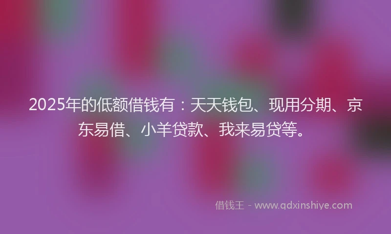 2025年的低额借钱有：天天钱包、现用分期、京东易借、小羊贷款、我来易贷等。