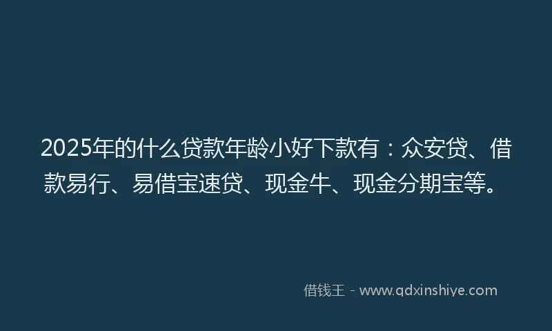 2025年的什么贷款年龄小好下款有：众安贷、借款易行、易借宝速贷、现金牛、现金分期宝等。