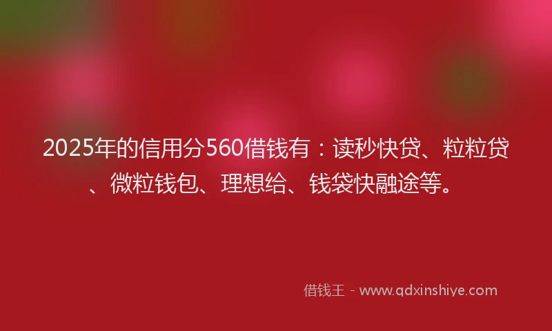 2025年的信用分560借钱有：读秒快贷、粒粒贷、微粒钱包、理想给、钱袋快融途等。