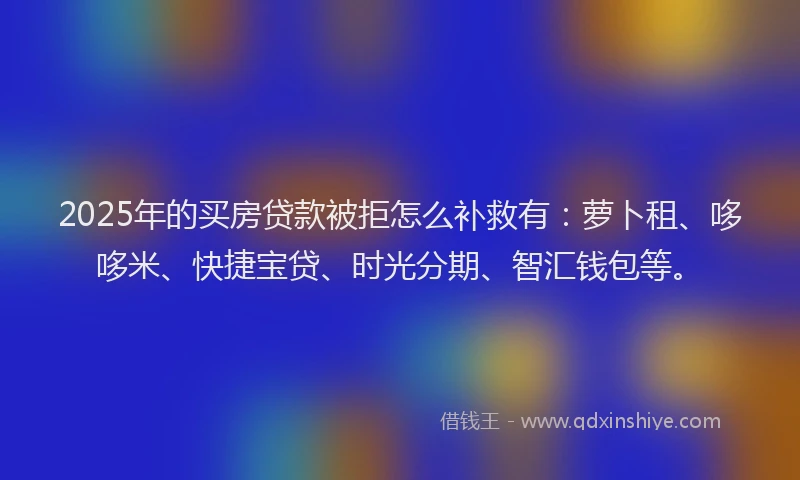 2025年的买房贷款被拒怎么补救有：萝卜租、哆哆米、快捷宝贷、时光分期、智汇钱包等。