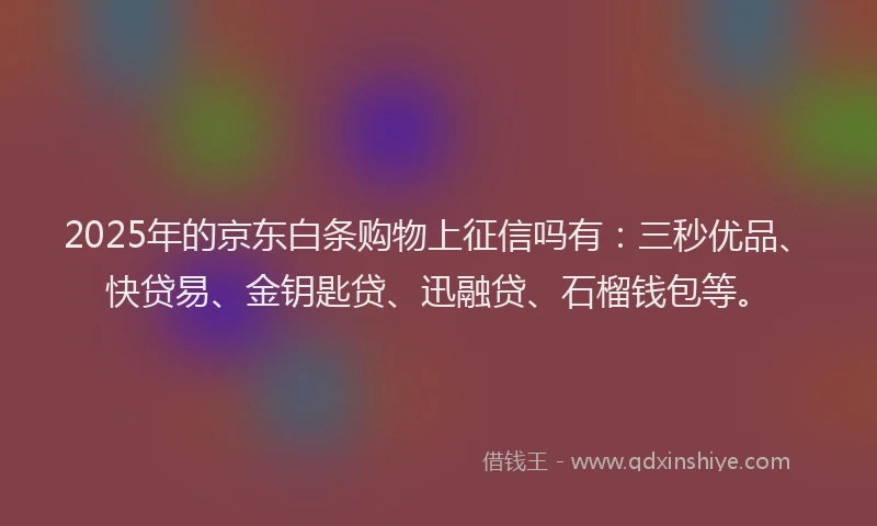 2025年的京东白条购物上征信吗有：三秒优品、快贷易、金钥匙贷、迅融贷、石榴钱包等。