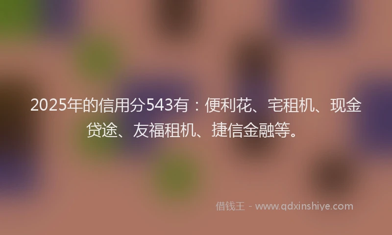 2025年的信用分543有：便利花、宅租机、现金贷途、友福租机、捷信金融等。