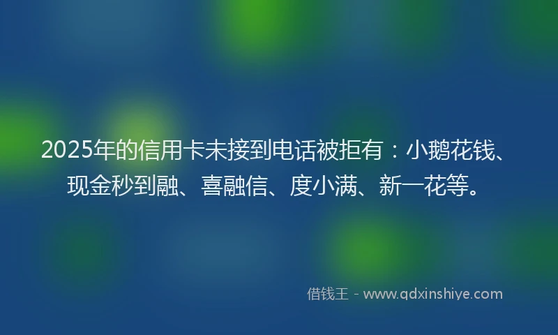 2025年的信用卡未接到电话被拒有：小鹅花钱、现金秒到融、喜融信、度小满、新一花等。