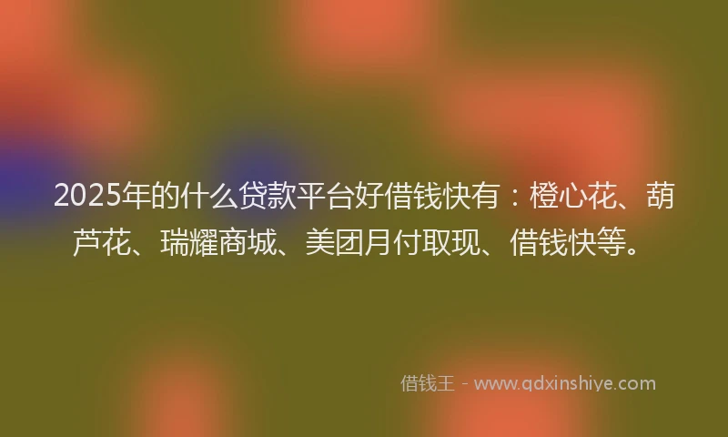 2025年的什么贷款平台好借钱快有：橙心花、葫芦花、瑞耀商城、美团月付取现、借钱快等。