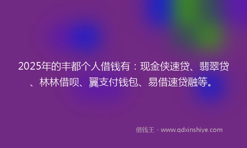 2025年的丰都个人借钱有：现金侠速贷、翡翠贷、林林借呗、翼支付钱包、易借速贷融等。