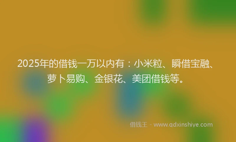 2025年的借钱一万以内有：小米粒、瞬借宝融、萝卜易购、金银花、美团借钱等。