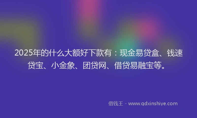 2025年的什么大额好下款有：现金易贷盒、钱速贷宝、小金象、团贷网、借贷易融宝等。