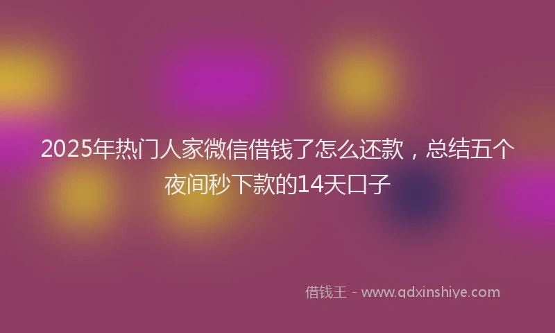 2025年热门人家微信借钱了怎么还款，总结五个夜间秒下款的14天口子