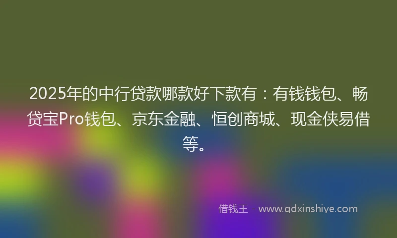 2025年的中行贷款哪款好下款有：有钱钱包、畅贷宝Pro钱包、京东金融、恒创商城、现金侠易借等。