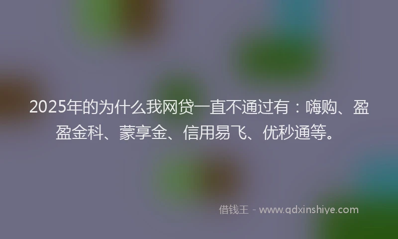 2025年的为什么我网贷一直不通过有：嗨购、盈盈金科、蒙享金、信用易飞、优秒通等。