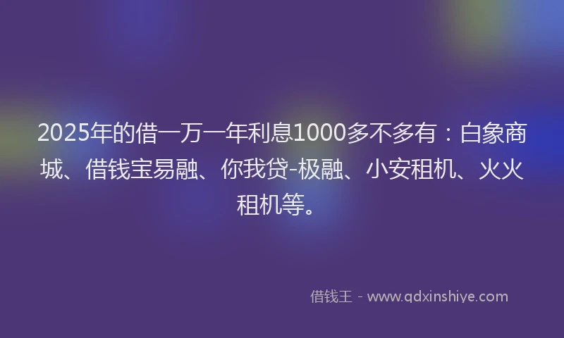 2025年的借一万一年利息1000多不多有：白象商城、借钱宝易融、你我贷-极融、小安租机、火火租机等。