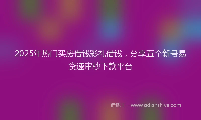 2025年热门买房借钱彩礼借钱，分享五个新号易贷速审秒下款平台