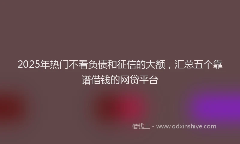 2025年热门不看负债和征信的大额，汇总五个靠谱借钱的网贷平台